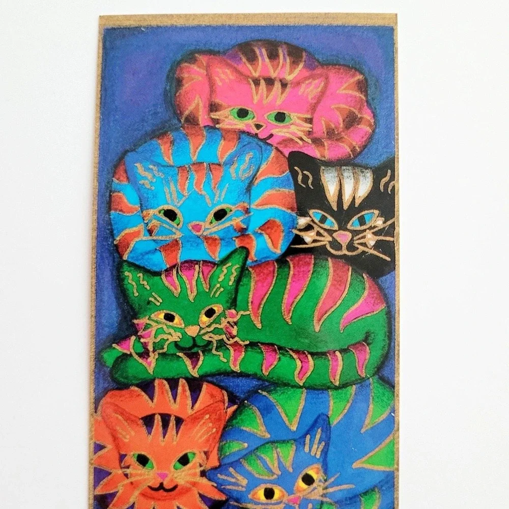 Vintage‎ 90s Suzanne Ewart Cats Bookmark Barnes Nobel Colorful Whimsical England
